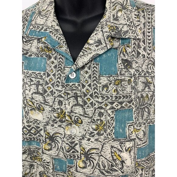 Nui Nalu Men Hawaiian Shirt Size Large Gray Floral Short Sleeve Button Up Aloha - Picture 3 of 9